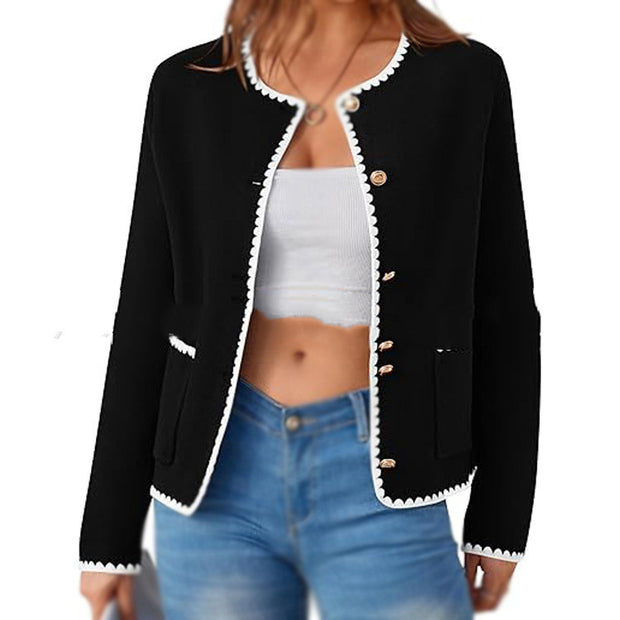 Female Leisure Tweed Classic Style Knitted Coat