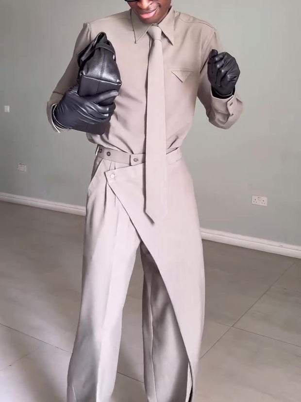 Men's Elegant Shirt High Waist Pants Set