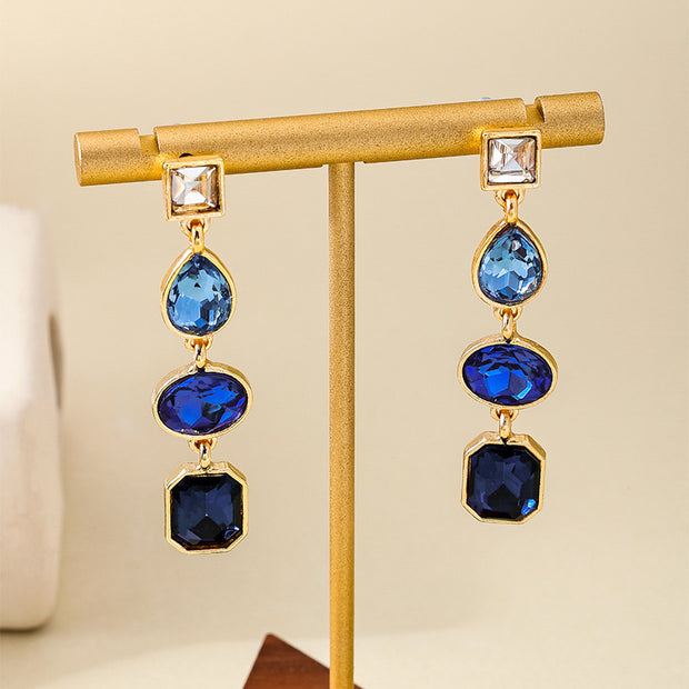 European And American Metal Color Rhinestone Ear Studs Women