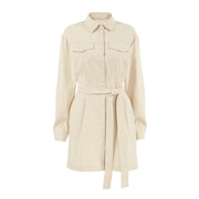 Lapel Drop Shoulder Sleeve Pocket Retro Dress Women