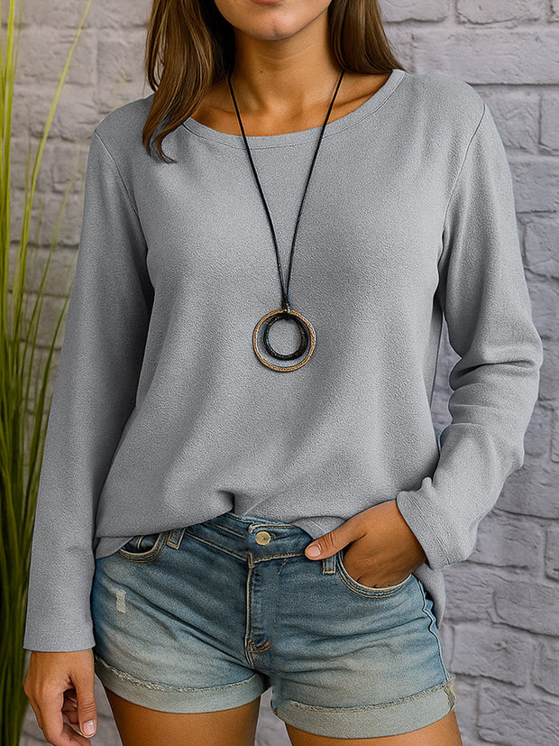 Casual Long Sleeve Round Neck Regular Solid Color Multi-color Women's Top
