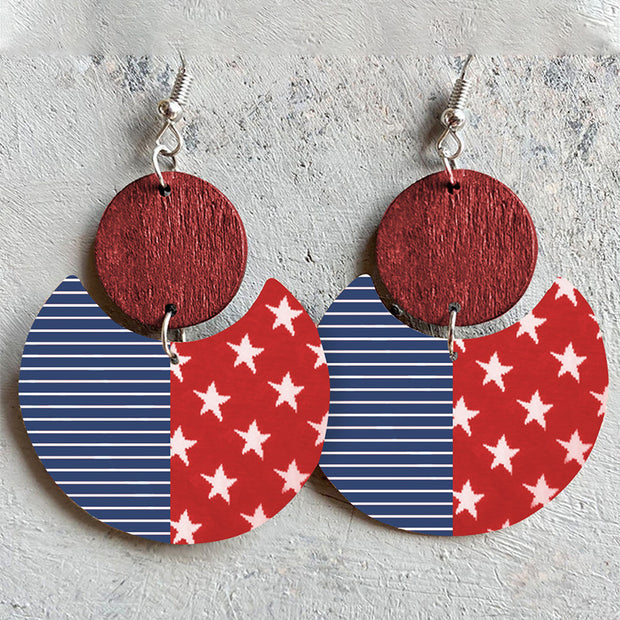 American Flag Wooden Earrings Personalized Holiday Five-pointed Star Stitching