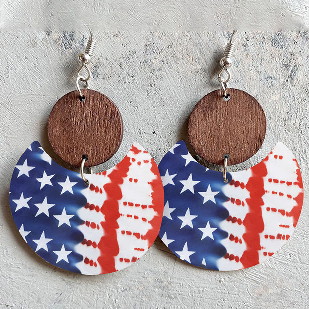 American Flag Wooden Earrings Personalized Holiday Five-pointed Star Stitching