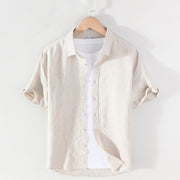 Men's Linen Short-sleeved Shirt Square Collar Casual Cotton And Linen