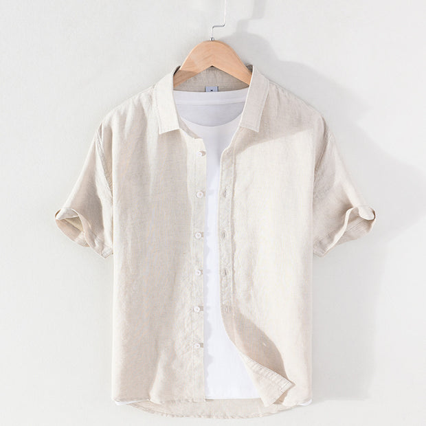 Men's Linen Short-sleeved Shirt Square Collar Casual Cotton And Linen