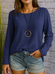 Casual Long Sleeve Round Neck Regular Solid Color Multi-color Women's Top