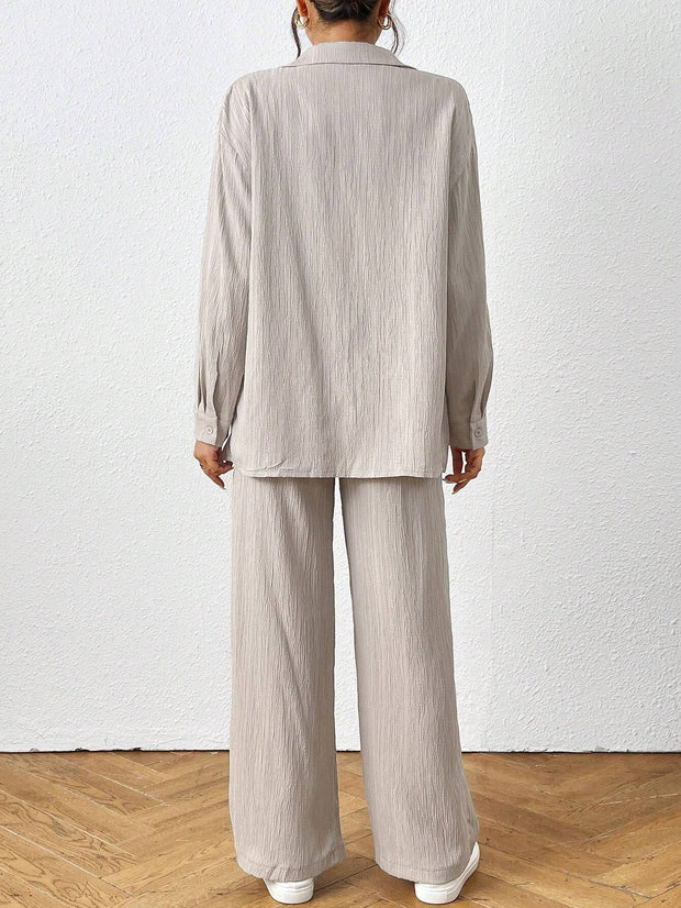 Solid Color Long Sleeved Shirt And Pants Set