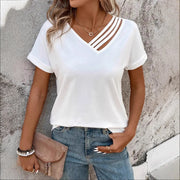 Women's Summer V-neck Slim-fit Short-sleeved Cross Bag Collar Top