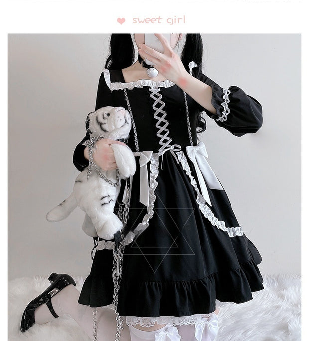 Halloween Clothing Lace Bow Sexy Small Black Dress