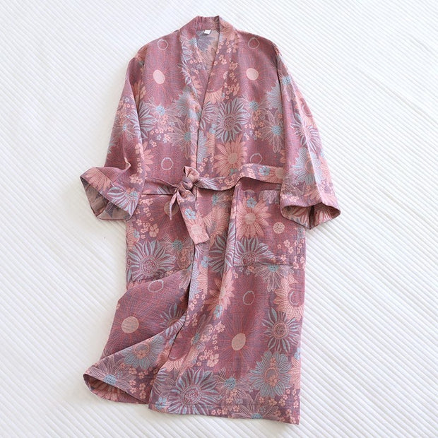 Cotton Gauze Jacquard Home Wear All Cotton Loose Women Bathrobe