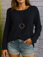 Casual Long Sleeve Round Neck Regular Solid Color Multi-color Women's Top