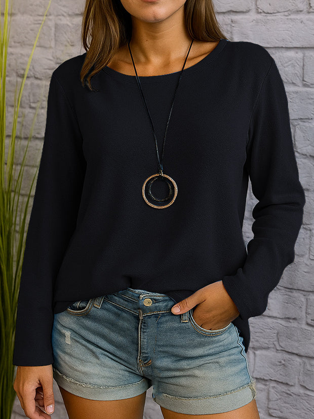 Casual Long Sleeve Round Neck Regular Solid Color Multi-color Women's Top