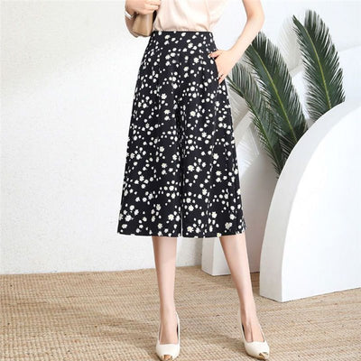 Women's Pants High Waist Wide Leg Pants Polka Dot Floral Half-length