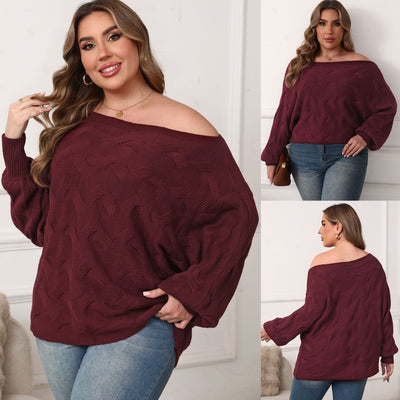 Plus Size Women's Sexy Off-shoulder Batwing Sleeve Loose Pullover