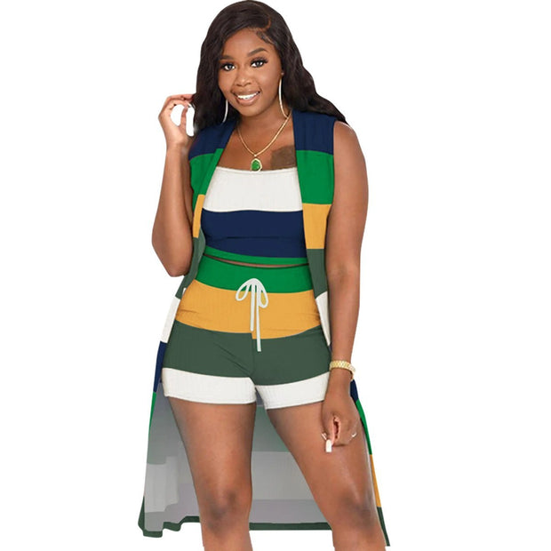 Sunken Stripe Mixed Color Three-piece Suit