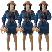 Denim Collar Tube Top Button Bow Fashion Dress Suit