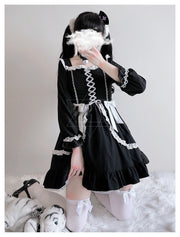 Halloween Clothing Lace Bow Sexy Small Black Dress