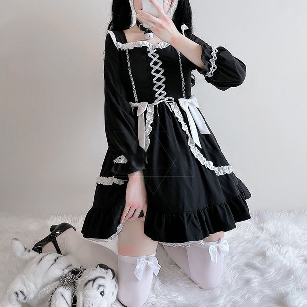 Halloween Clothing Lace Bow Sexy Small Black Dress
