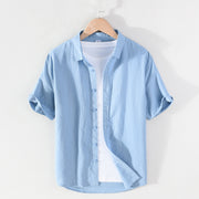 Men's Linen Short-sleeved Shirt Square Collar Casual Cotton And Linen