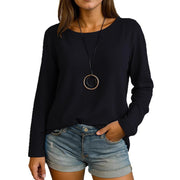 Casual Long Sleeve Round Neck Regular Solid Color Multi-color Women's Top