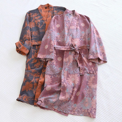 Cotton Gauze Jacquard Home Wear All Cotton Loose Women Bathrobe