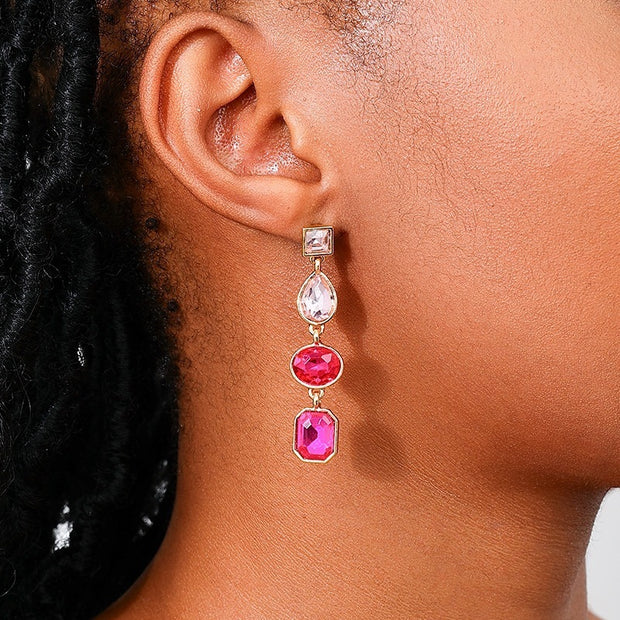 European And American Metal Color Rhinestone Ear Studs Women