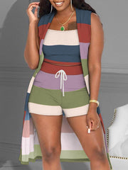 Sunken Stripe Mixed Color Three-piece Suit
