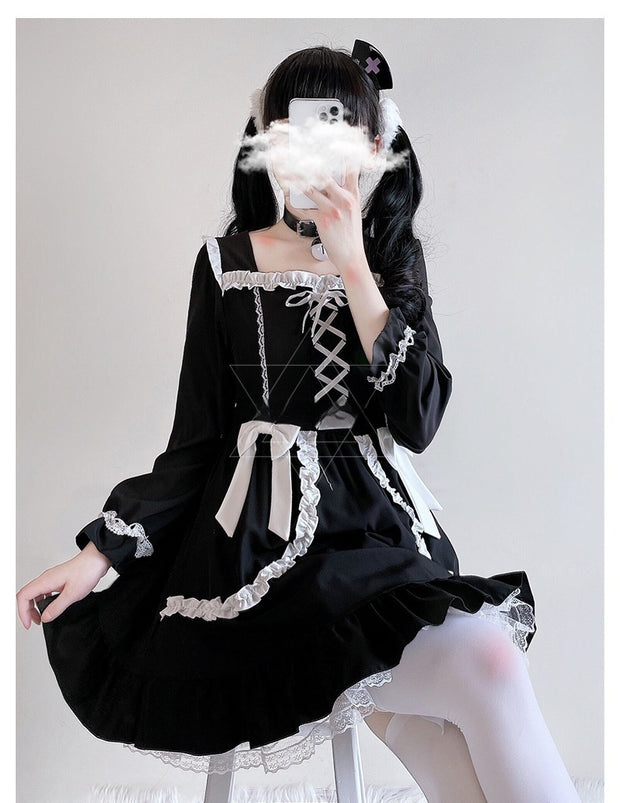 Halloween Clothing Lace Bow Sexy Small Black Dress