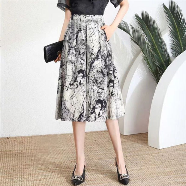 Women's Pants High Waist Wide Leg Pants Polka Dot Floral Half-length
