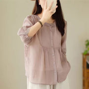 Short-sleeved T-shirt Summer New Belly Top High-end Linen