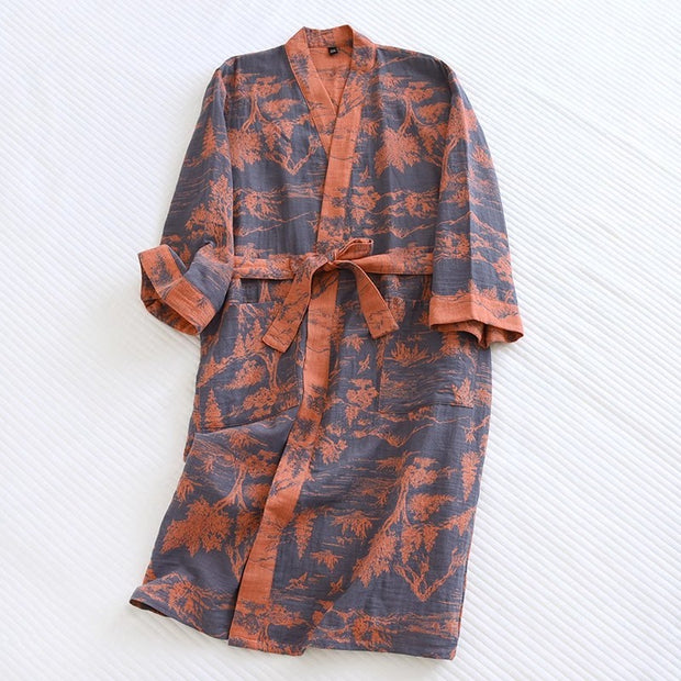 Cotton Gauze Jacquard Home Wear All Cotton Loose Women Bathrobe