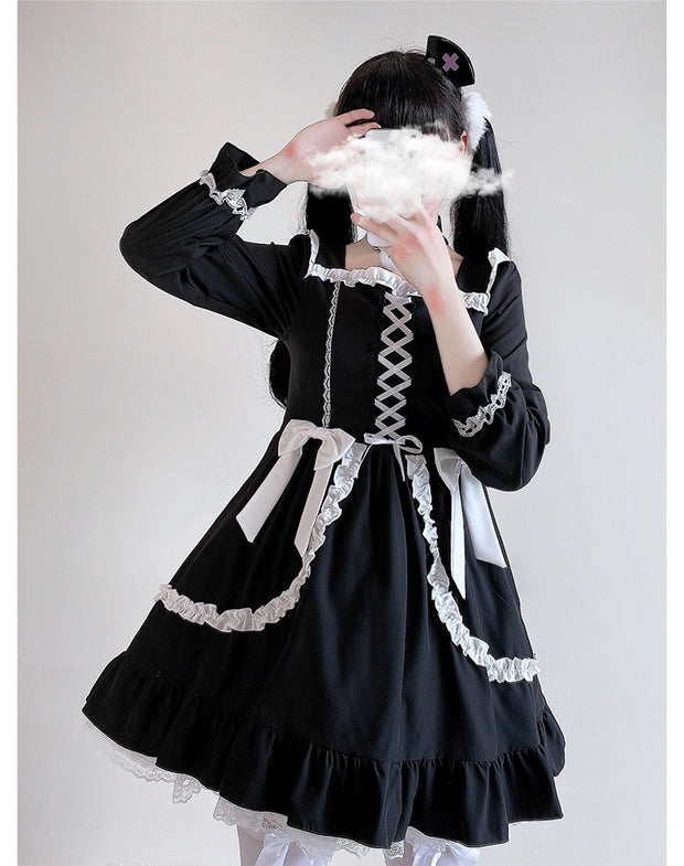 Halloween Clothing Lace Bow Sexy Small Black Dress