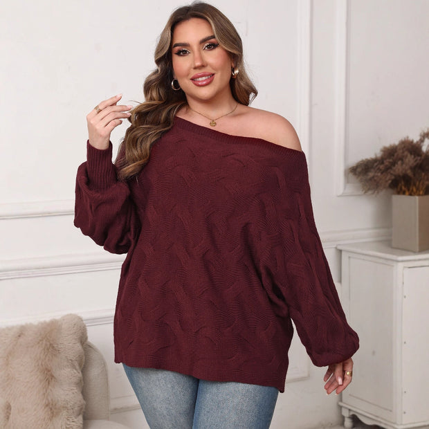 Plus Size Women's Sexy Off-shoulder Batwing Sleeve Loose Pullover