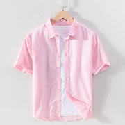 Men's Linen Short-sleeved Shirt Square Collar Casual Cotton And Linen