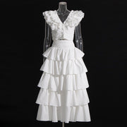 Vacation Style Fashion Casual Set Short Top Ruffled High Waist Skirt