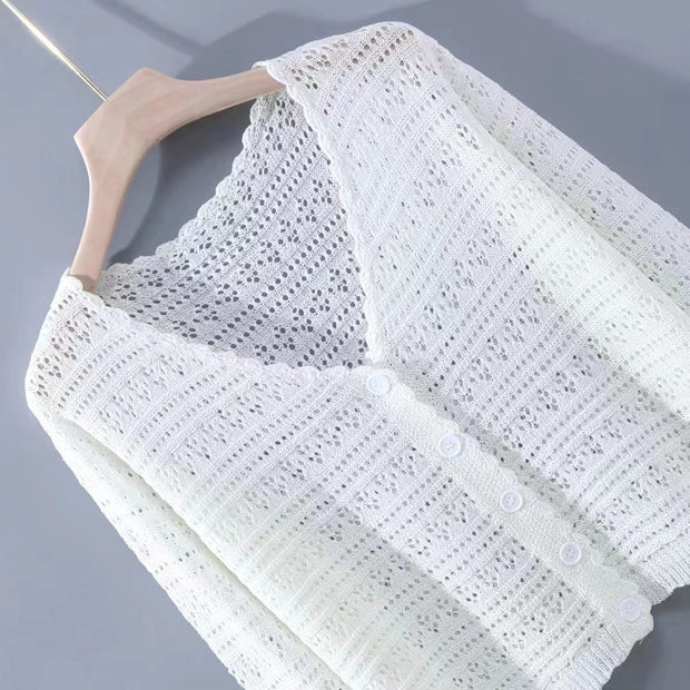 Loose Hollow Knitted Air Conditioning Shirt