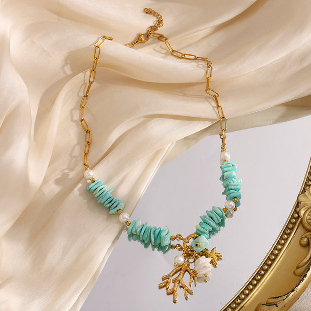 Women's Retro Versatile Natural Stone Pendant Paper Clip Necklace