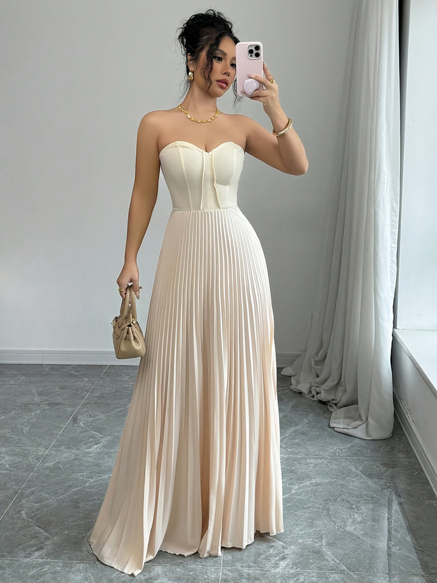 Women's French Tube Top Solid Color Waist Tight Elegant Dress