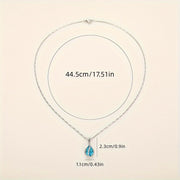 Sea Blue Heart Water Drop Zircon Pendant Clavicle Chain