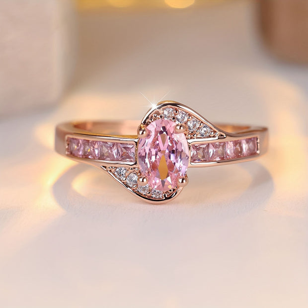 Cross-border New Arrival European And American Ladies Fashion High-end Ring Fashion Pink Crystal Diamond-studded Ring Ornament