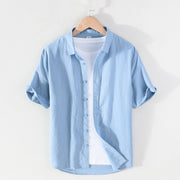 Men's Linen Short-sleeved Shirt Square Collar Casual Cotton And Linen