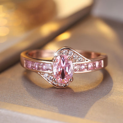 Cross-border New Arrival European And American Ladies Fashion High-end Ring Fashion Pink Crystal Diamond-studded Ring Ornament