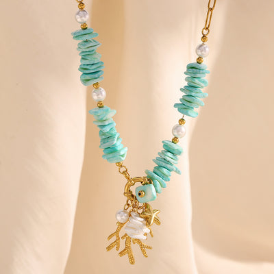 Women's Retro Versatile Natural Stone Pendant Paper Clip Necklace