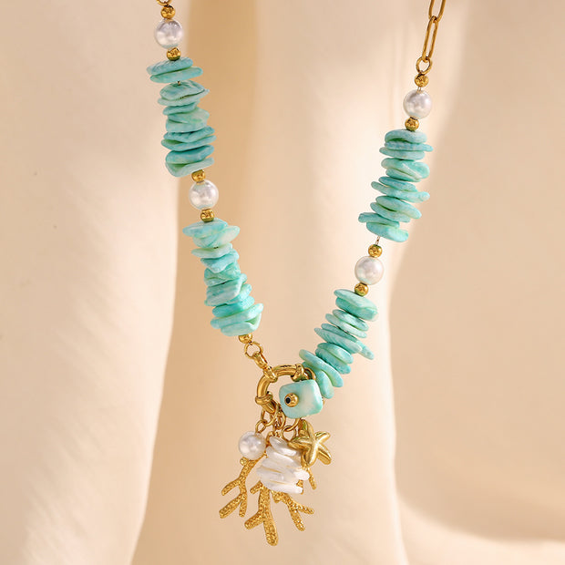 Women's Retro Versatile Natural Stone Pendant Paper Clip Necklace