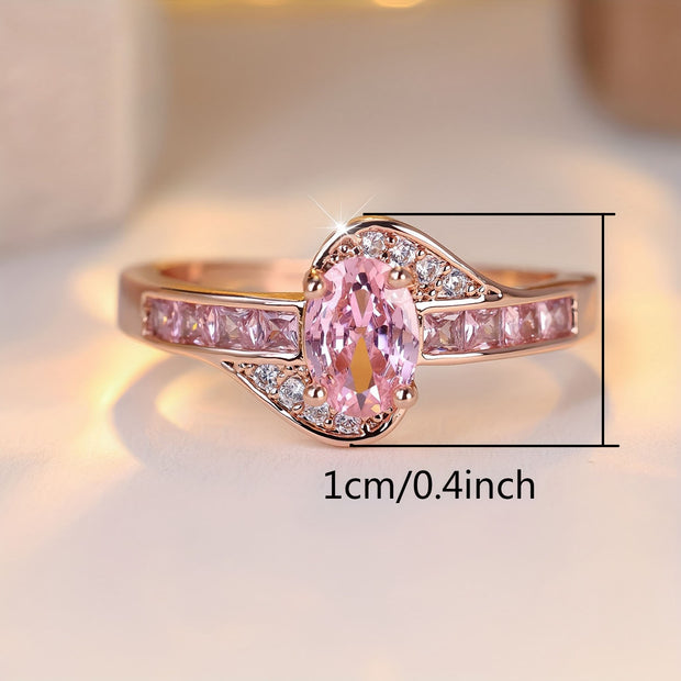 Cross-border New Arrival European And American Ladies Fashion High-end Ring Fashion Pink Crystal Diamond-studded Ring Ornament