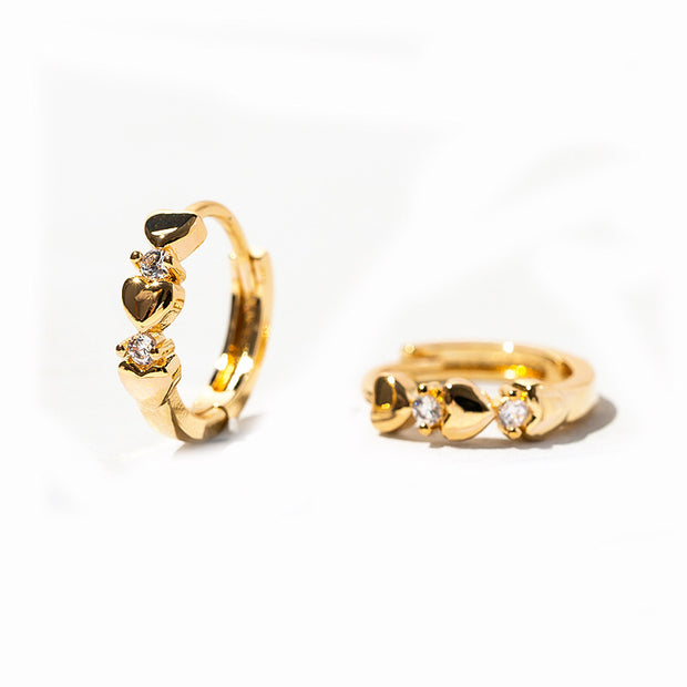 Love Heart Zircon Earrings Cold Wind Round Small Ear Ring
