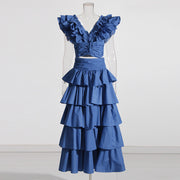 Vacation Style Fashion Casual Set Short Top Ruffled High Waist Skirt