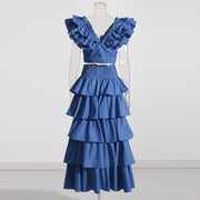 Vacation Style Fashion Casual Set Short Top Ruffled High Waist Skirt