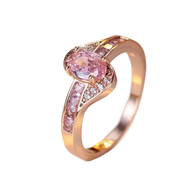 Cross-border New Arrival European And American Ladies Fashion High-end Ring Fashion Pink Crystal Diamond-studded Ring Ornament