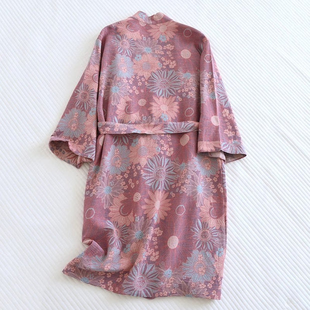 Cotton Gauze Jacquard Home Wear All Cotton Loose Women Bathrobe